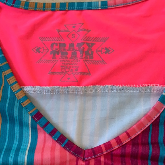 NWOT Crazy Train Serape neon tank top size small. Oversized Summer Cowgirl RODEO - Picture 3 of 8